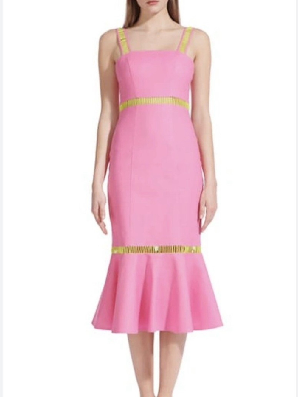 STAUD NWT Lychee Crochet-Paneled Linen-blend Midi Dress